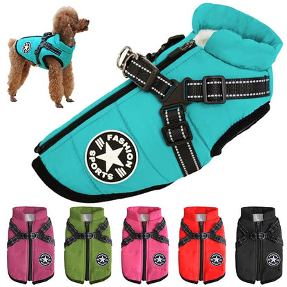 Waterproof Warm Dog Jacket with Harness